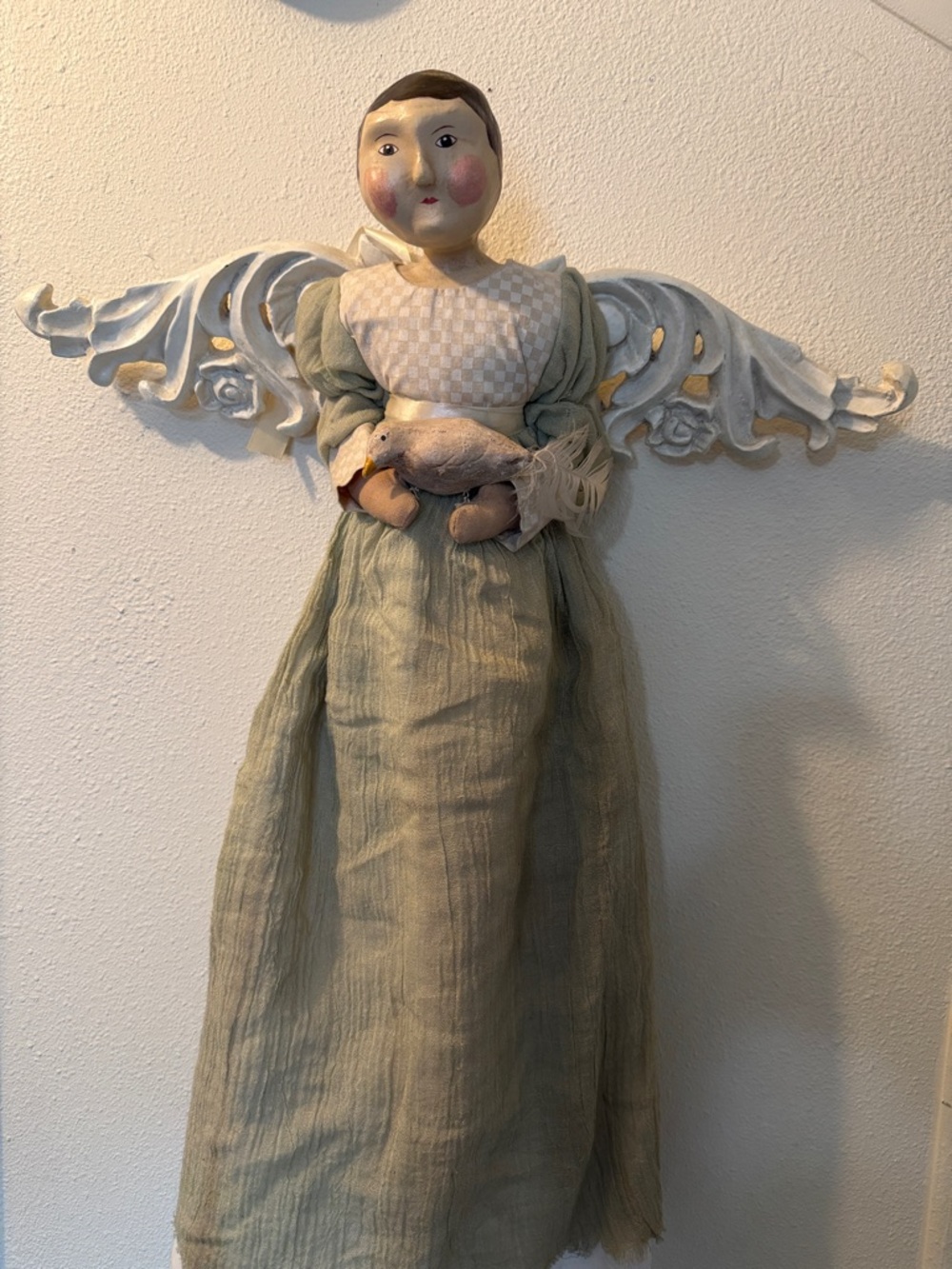 Handcrafted Green Fabric Angel Wall Decor with Dove